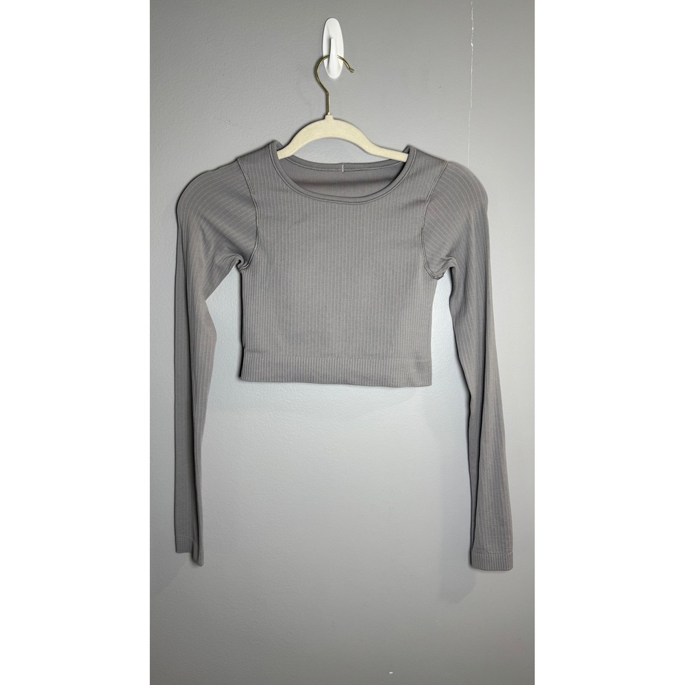 Lululemon Ebb to Street Cropped Long Sleeve Ribbed Seamless Top Gray